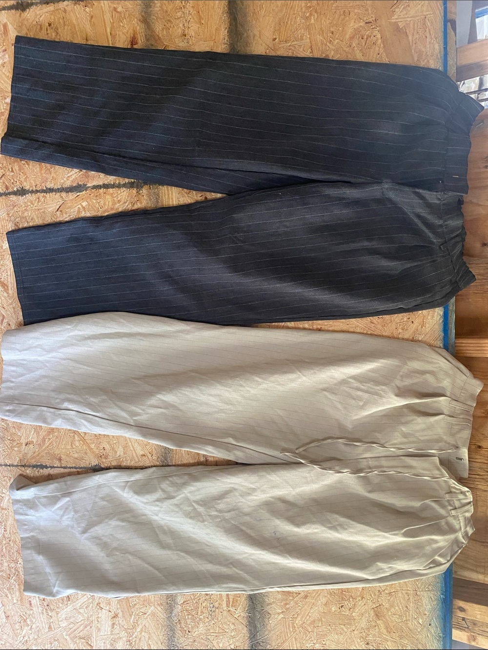 Wide-Leg Women's Pants — Black and Beige Pinstripe